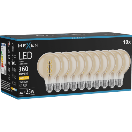 Mexen Vintis 10x LED спирална нажежаема жичка E27, G80, 4W, Топла - 2700K, 360 lm, кехлибар