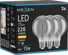 Mexen Vintis 3x LED нажежаема спирална крушка E27, G80, 4W, Топла - 2700K, 220 lm, димна