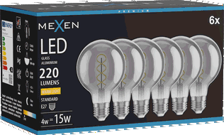 Mexen Vintis 6x LED крушка с нажежаема жичка спирала E27, G80, 4W, Топла - 2700K, 220 lm,