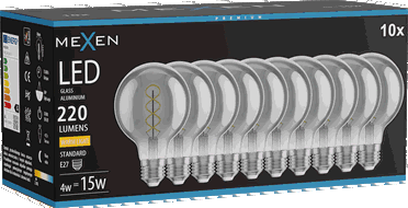 Mexen Vintis 10x LED крушка с нажежаема спирала E27, G80, 4W, Топла - 2700K, 220 lm, димно