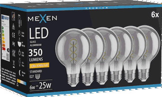 Mexen Vintis 6x крушка с нажежаема спирала LED E27, G80, 6W, Топла - 2200K, 350 lm, димна
