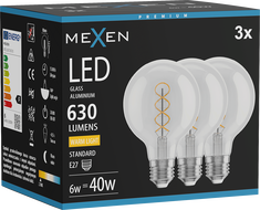 Mexen Vintis 3x LED крушка със спираловиден нажежаем елемент E27, G80, 6W, Топла -