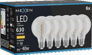 Mexen Vintis 6x LED спирална филаментна крушка E27, G80, 6W, Топла - 2700K, 630 lm,