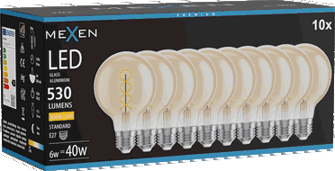 Mexen Vintis 10x LED крушка спирала с нажежаема жичка E27, G80, 6W, Топъл - 2700K, 530 lm,