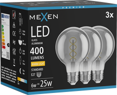 Mexen Vintis 3x LED спирална нажежаема жичка E27, G80, 6W, Топла - 2700K, 400 lm, опушен