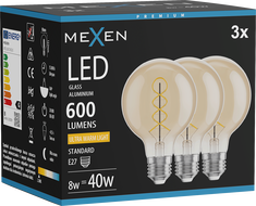 Mexen Vintis 3x LED крушка с нажежаема жичка спирала E27, G80, 8W, Топла - 2200K, 600 lm,