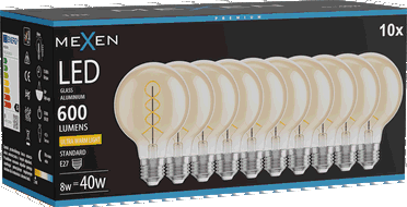 Mexen Vintis 10x LED крушка с нажежаема спирала E27, G80, 8W, Топла - 2200K, 600 lm,