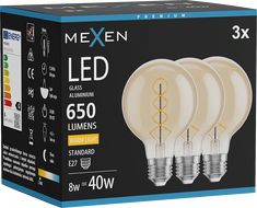 Mexen Vintis 3x LED крушка с нажежаема жичка спирала E27, G80, 8W, Топла - 2700K, 650 lm,