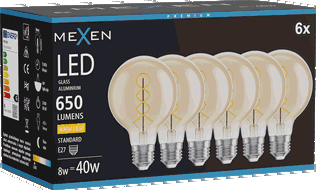 Mexen Vintis 6x LED спирална филтъчна крушка E27, G80, 8W, Топла - 2700K, 650 lm, кехлибар