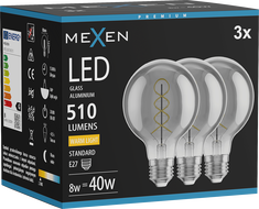 Mexen Vintis 3x LED крушка с нажежаема спирала E27, G80, 8W, Топла - 2700K, 510 lm, димно