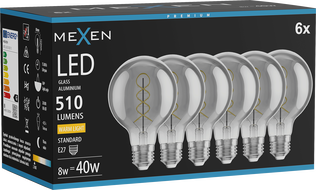 Mexen Vintis 6x крушка с нажежаема спирална LED E27, G80, 8W, Топла - 2700K, 510 lm, димна