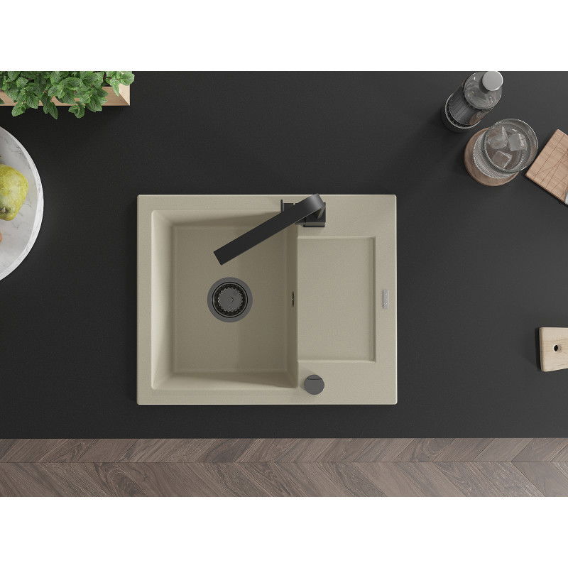 Mexen Enzo кухненска мивка от гранит с 1 отделение с сушилник и кухненски смесител Rita, бежов - 6506-69-670300-70