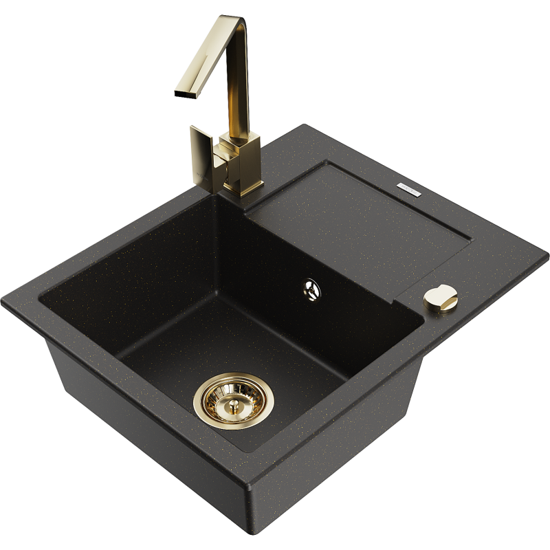 Mexen Enzo гранитна мивка с 1 отделение с отцедник и кухненски смесител Rita,