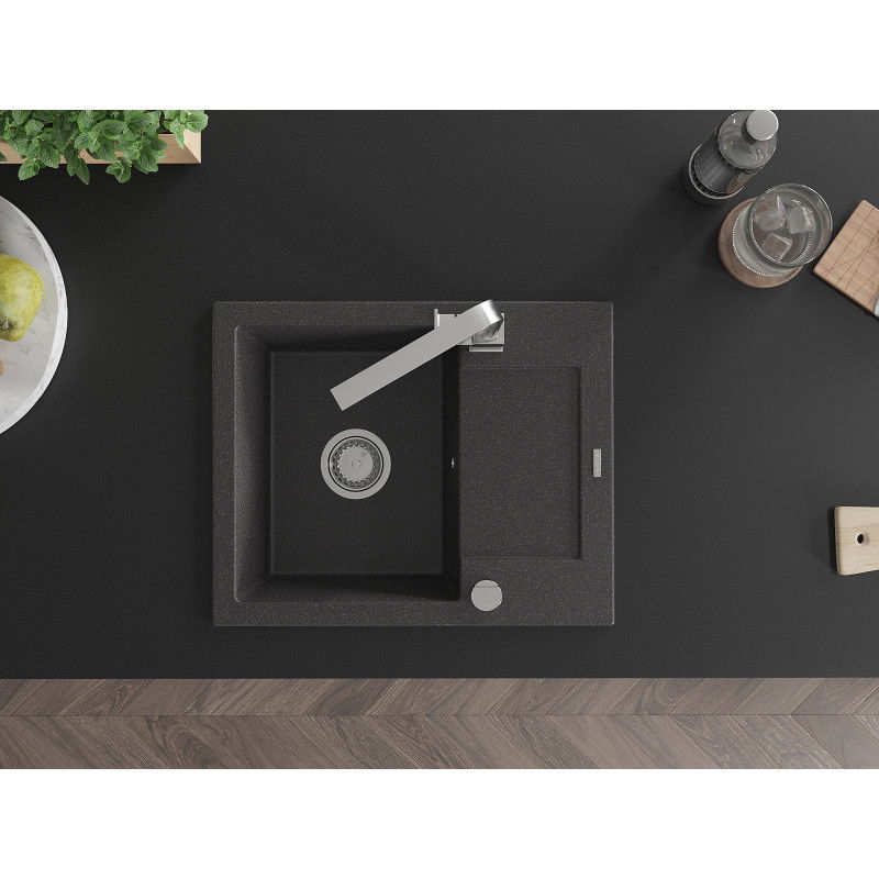 Mexen Enzo мивка от гранит с 1 отделение и отцедник и кухненски смесител Rita, черно с пръски - 6506-76-670300-00