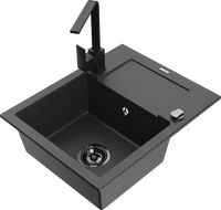 Mexen Enzo гранитна мивка с 1 отделение с отцедник и кухненски смесител Rita, черен накълцан - 6506-76-670300-70-B