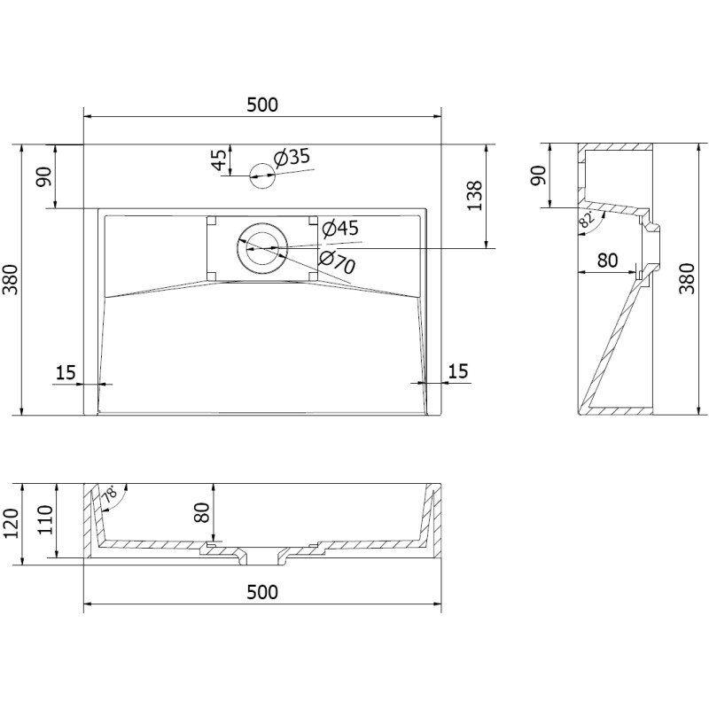 Mexen Ava плотностояща мивка от конгломерат 1/O 50 x 38 см, бяла - 23015001