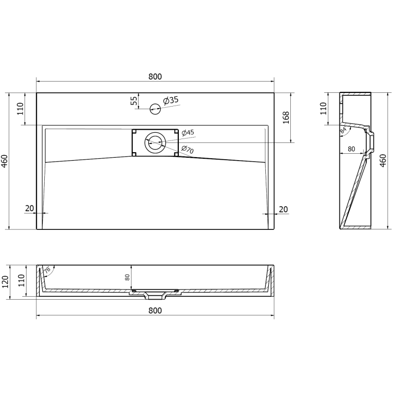 Mexen Ava конзолна мивка от конгломерат 1/O 80 x 46 см, бяла - 23018001