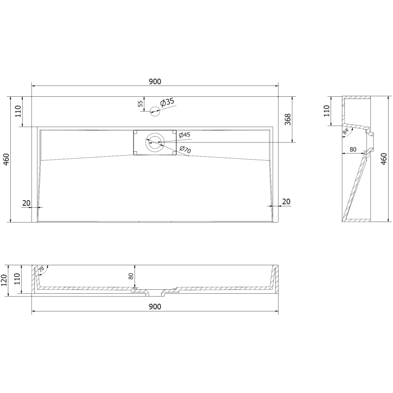 Mexen Ava мивка плотова от конгломерат 1/O 90 х 46 cm, бяла - 23019001