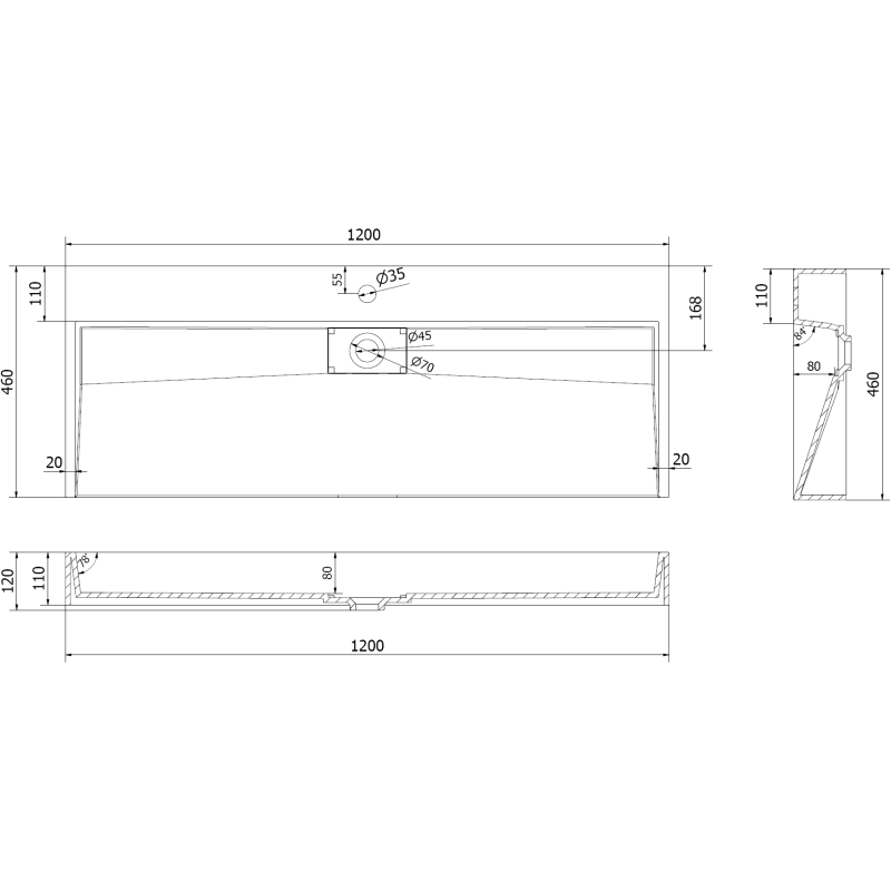 Mexen Ava конзолна мивка от конгломерат 1/O 120 x 46 cm, бяла - 23011201