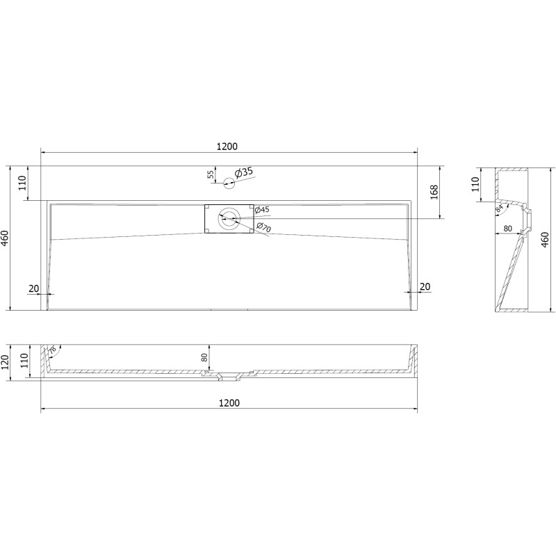 Mexen Ava плотна мивка от конгломерат 1/O 120 x 46 см, бяла - 23011201