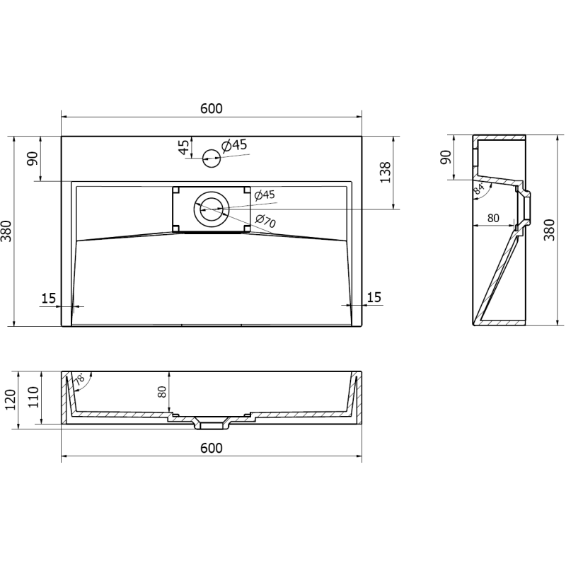 Mexen Ava мивка над плот от конгломерат 1/O 60 x 38 см, черна - 23016071