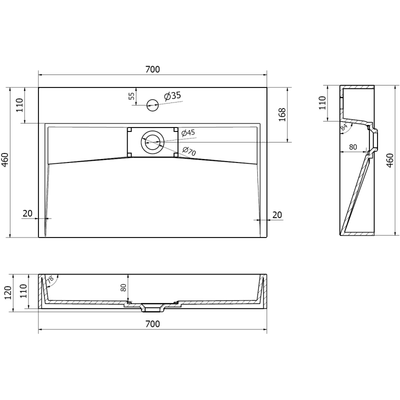 Mexen Ava плотова мивка от конгломерат 1/O 70 x 46 см, черна - 23017071