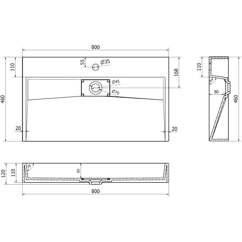 Mexen Ava каменна мивка за плот 1/О 80 x 46 см, черна - 23018071