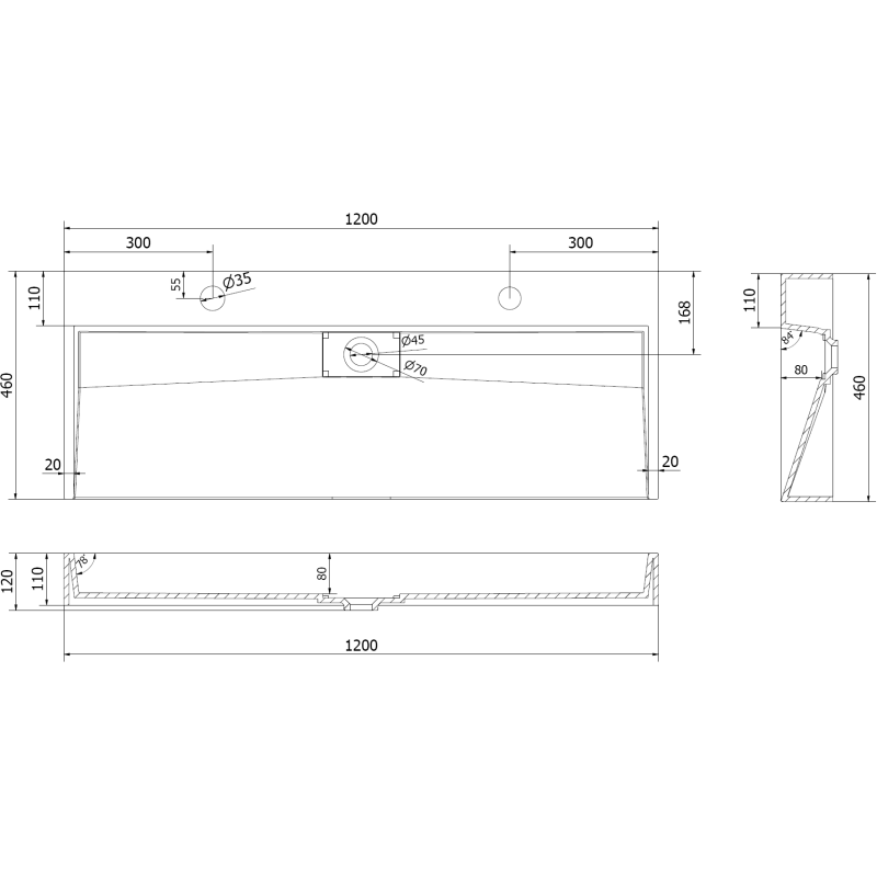 Mexen Ava конгломератна мивка за плотове 2/O 120 x 46 cm, черна - 23011272