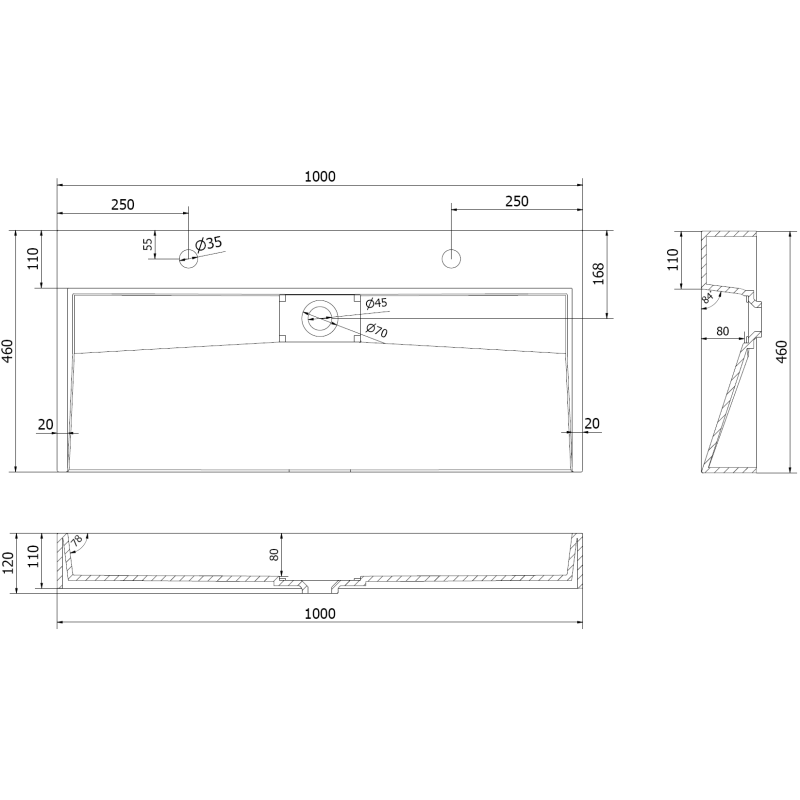 Mexen Ava плот за мивка от конгломерат 2/O 100 x 46 cm, бяла - 23011002