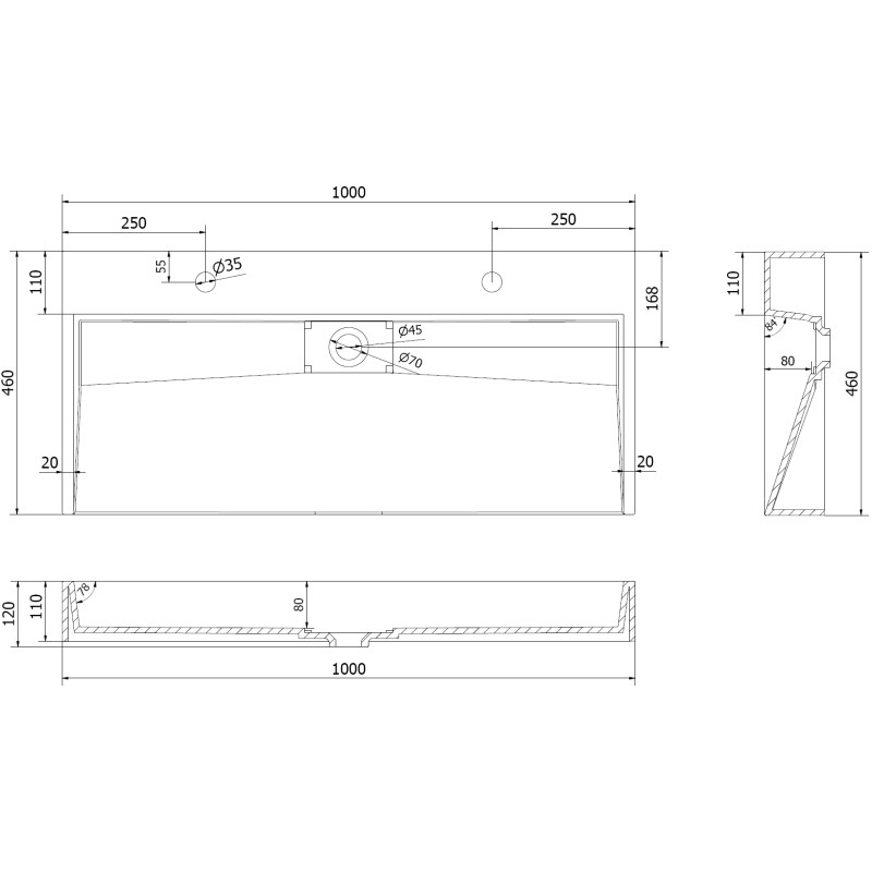 Mexen Ava плотова мивка от конгломерат 2/O 100 x 46 см, бяла - 23011002