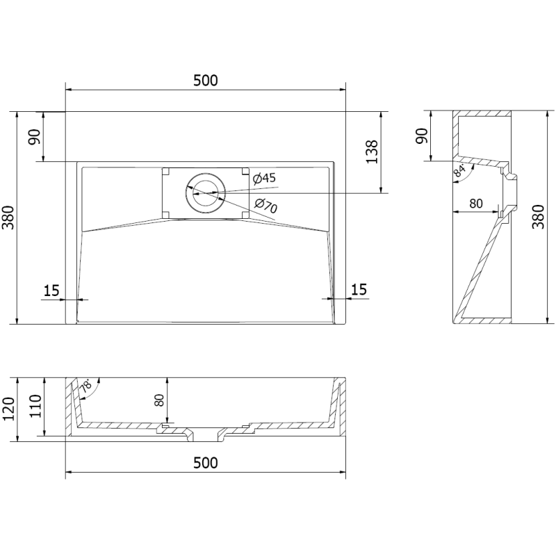 Mexen Ava мивка за плот от конгломерат B/O 50 x 38 см, черна - 23015070
