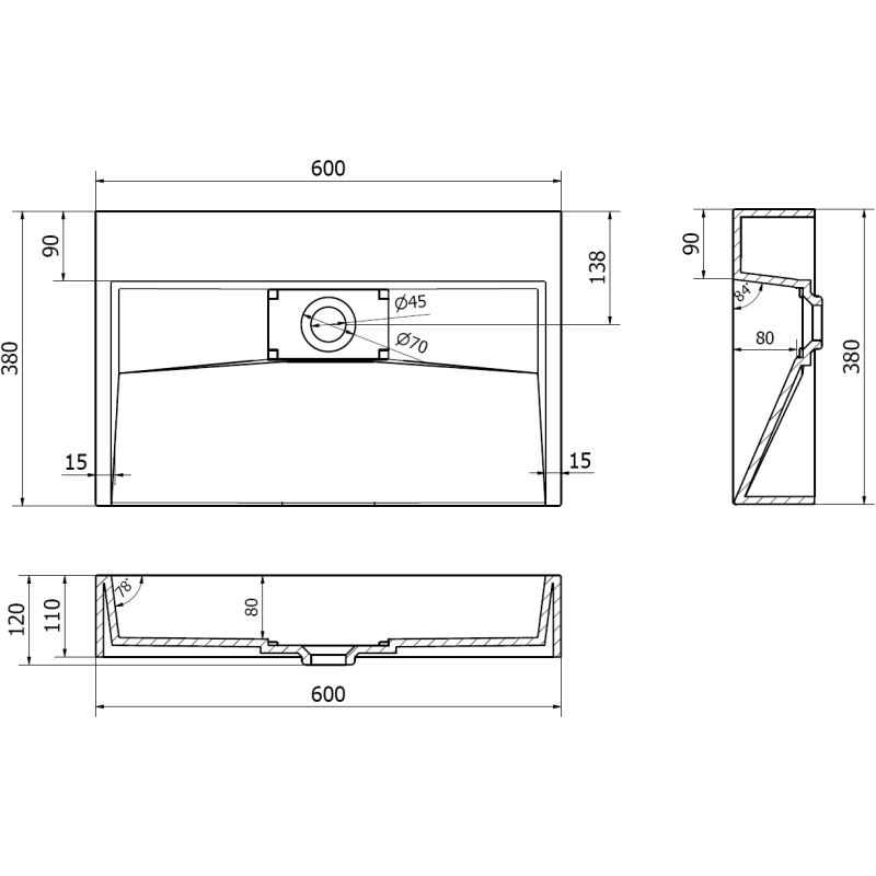 Mexen Ava плотна мивка от конгломерат B / O 60 x 38 см, черна - 23016070