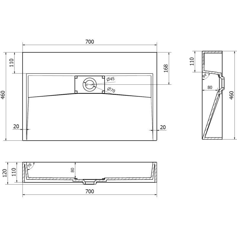 Mexen Ava мивка за плот от конгломерат B/O 70 x 46 см, черна - 23017070