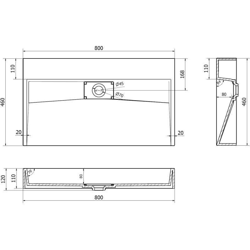 Mexen Ava плот за стояща мивка от конгломерат B/O 80 x 46 cm, черна - 23018070