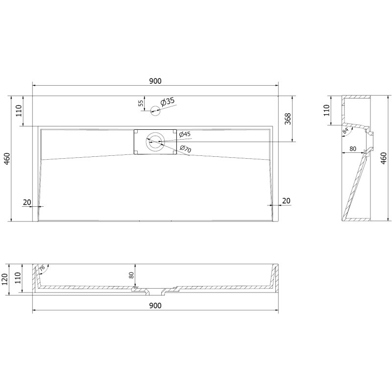 Mexen Ava плот за мивка от конгломерат B/O 90 x 46 см, бял - 23019000