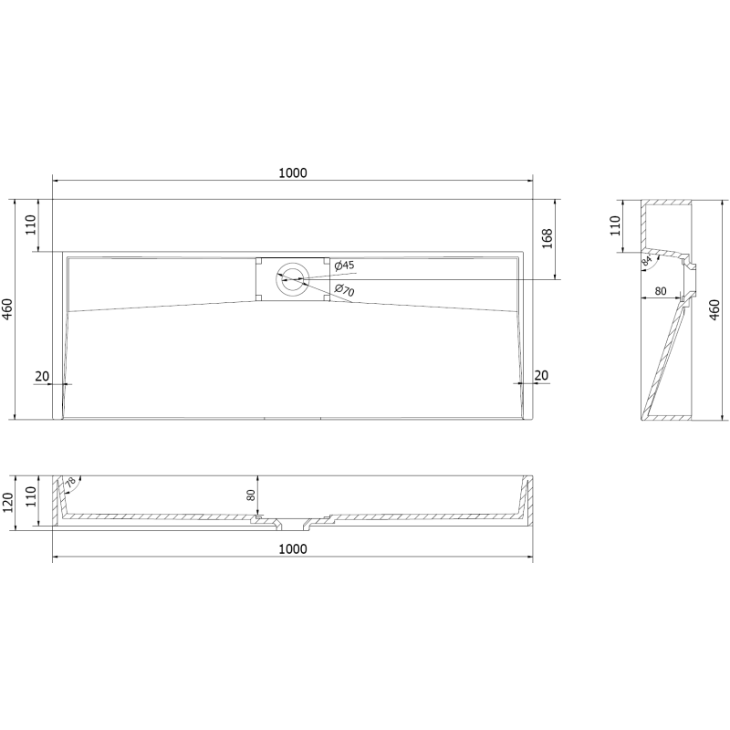 Mexen Ava отгоре на плот мивка от конгломерат B/O 100 x 46 см, черна - 23011070