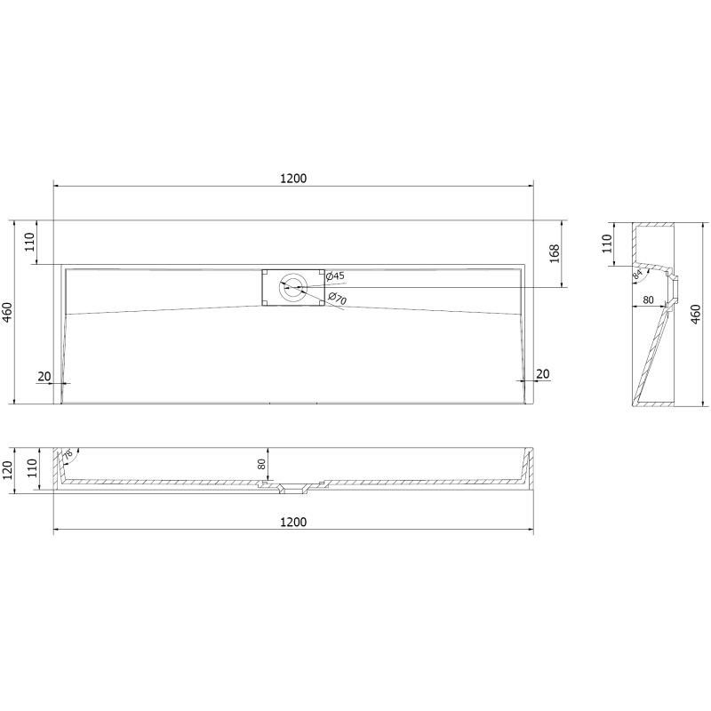 Mexen Ava умивалник за плотове от конгломерат B/O 120 x 46 см, бял - 23011200