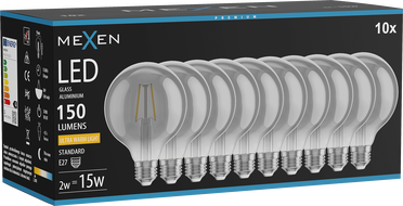 Mexen Vintis 10x LED филаментна крушка E27, G95, 2W, Топла - 2200K, 150 lm, опушена