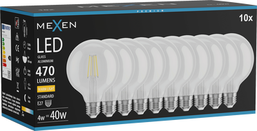 Mexen Vintis 10x LED влакнеста крушка E27, G95, 4W, Топла - 2700K, 470 lm, прозрачна