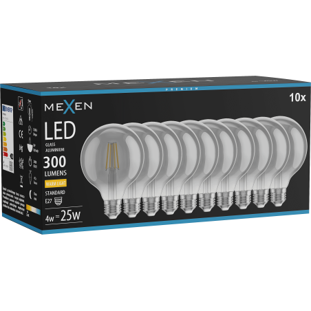 Mexen Vintis 10x крушка с нажежаема жичка LED E27, G95, 4W, Топла - 2700K, 300 lm, дим