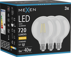 Mexen Vintis 3x LED крушка с нажежаема нишка E27, G95, 6W, Топла светлина - 2700K, 720 lm,