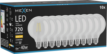Mexen Vintis 10x LED крушка с нажежаема жичка E27, G95, 6W, Топла - 2700K, 720 lm, прозрачна