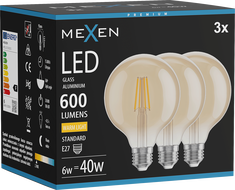 Mexen Vintis 3x LED нажежаема крушка, E27, G95, 6W, Топла - 2700K, 600 lm, кехлибар