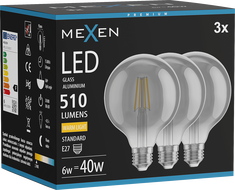 Mexen Vintis 3x LED филаментна крушка E27, G95, 6W, Топла - 2700K, 510 lm, опушена