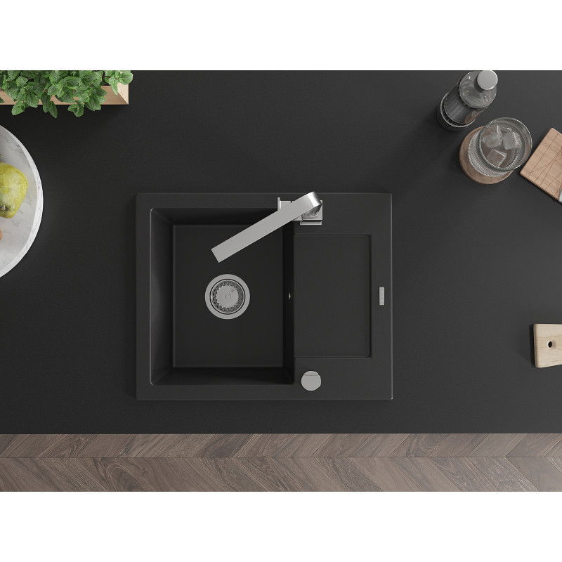 Mexen Enzo гранитна мивка с 1 отделение, отцедник и кухненски смесител Rita, черен - 6506-77-670300-00