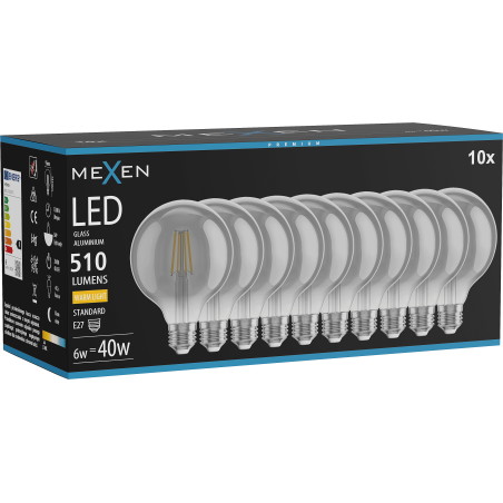Mexen Vintis 10x LED Филамент Крушка E27, G95, 6W, Топла - 2700K, 510 lm, пушек - L157-E27-0627-70x10