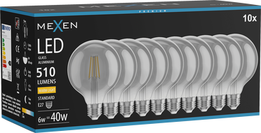 Mexen Vintis 10x LED Филамент Крушка E27, G95, 6W, Топла - 2700K, 510 lm, пушек - L157-E27-0627-70x10