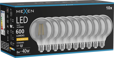 Mexen Vintis 10x LED нажежаема лампа E27, G95, 8W, Топло - 2200K, 600 lm, опушено