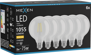 Mexen Vintis 6x LED нишкова крушка E27, G95, 8W, Топла - 2700K, 1055 lm, прозрачна