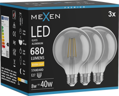 Mexen Vintis 3x LED крушка с нажежаема жичка E27, G95, 8W, Топла - 2700K, 680 lm, опушена